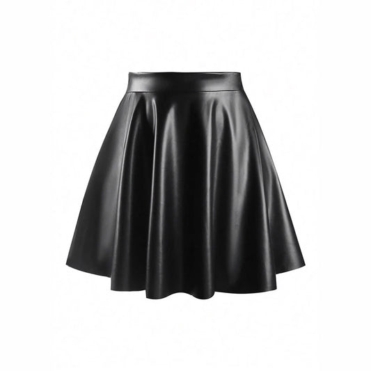 Women Faux Leather Party Skirt with Flared Hem and High Waist Ivyshape
