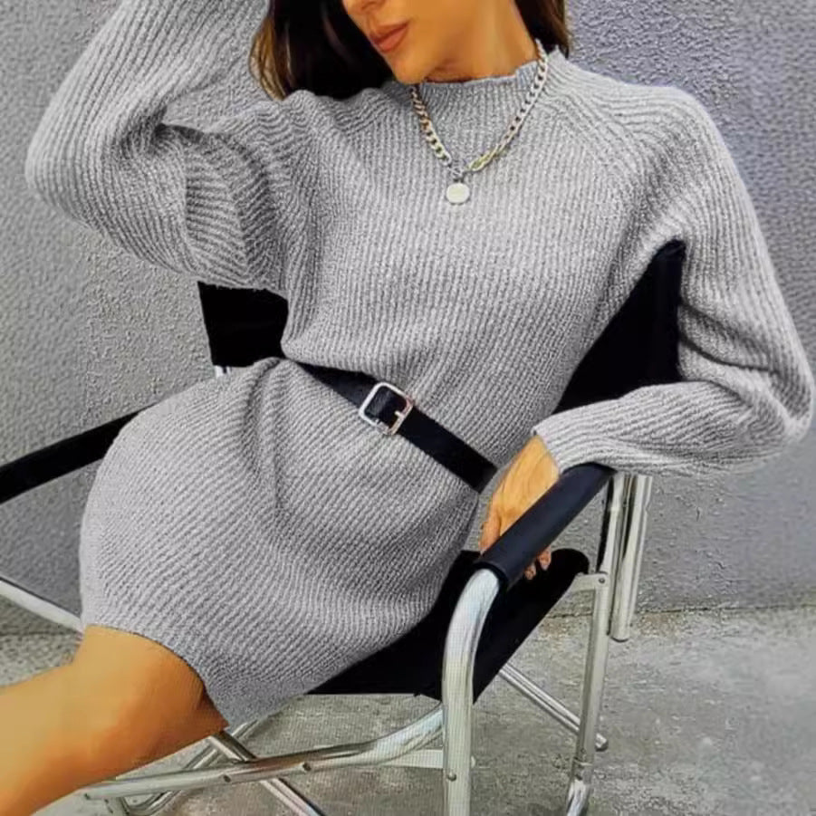 Women’s knitted dress with a casual cut and trendy ribbed pattern Ivyshape