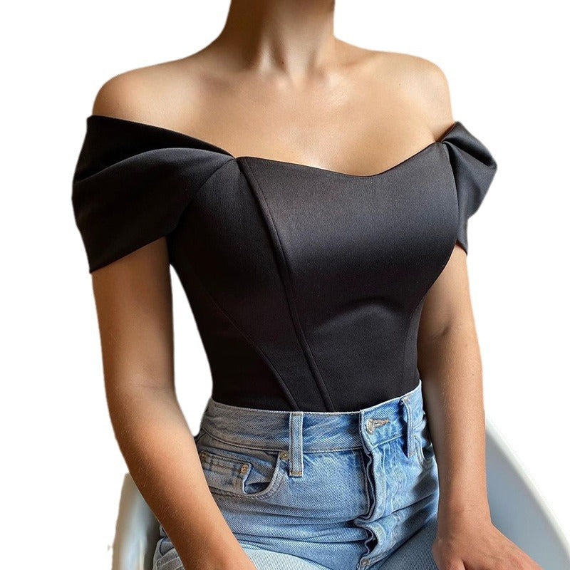 Women's top with off-shoulder puff sleeves and fitted fit Ivyshape