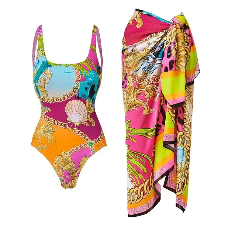 Women's Swimwear Set with Floral Design and Elegant Wrap Skirt Ivyshape
