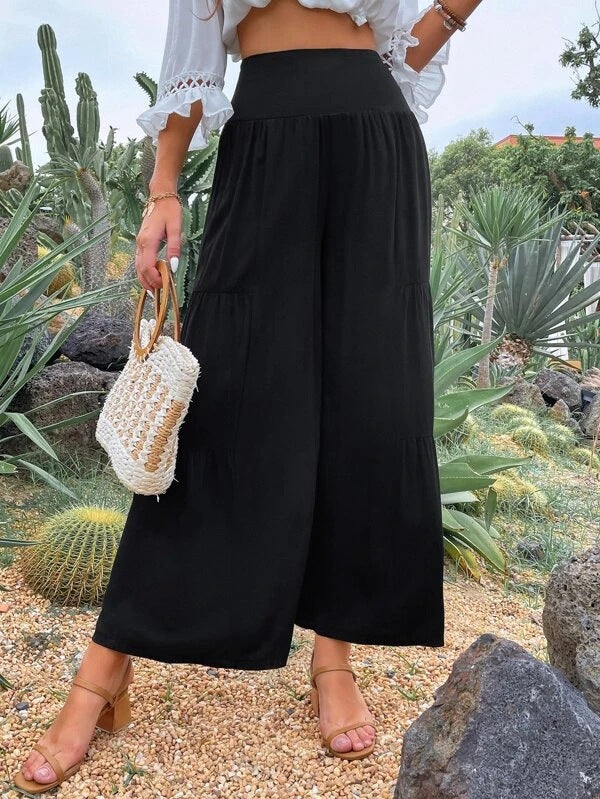 High-waisted tiered maxi pants for ladies Ivyshape