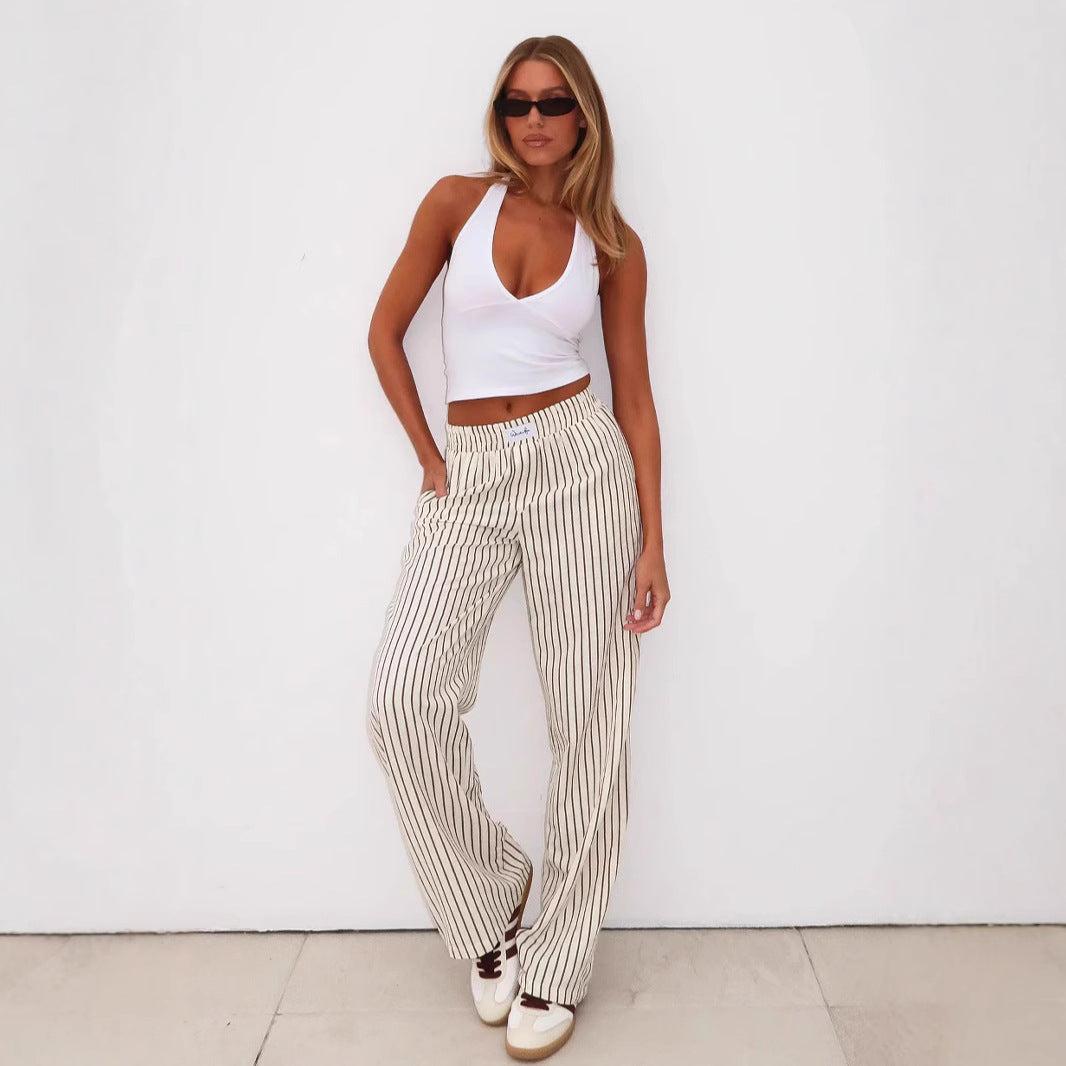 High-waisted striped wide-cut pants for women Ivyshape
