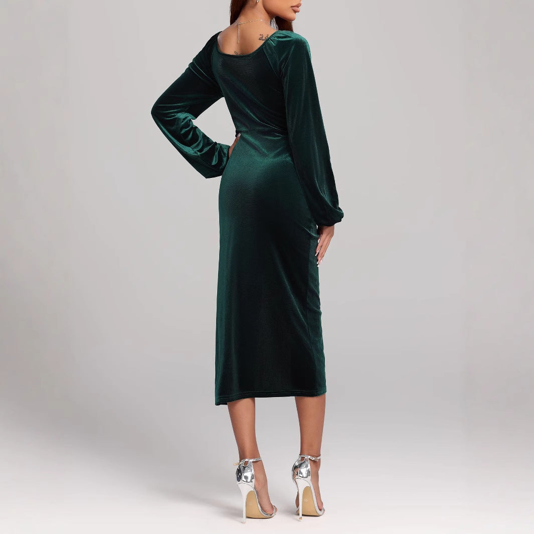 Women Elegant Wrap Dress with Long Sleeve and Slit Ivyshape