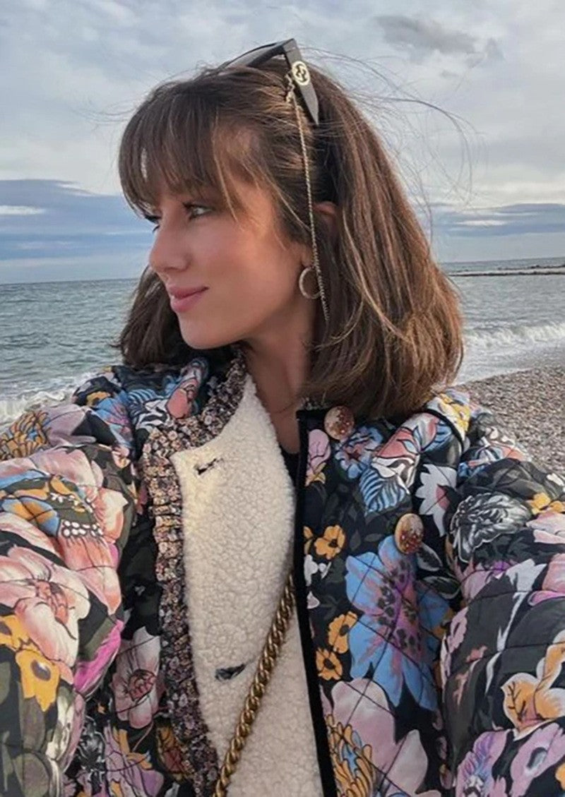 Women Floral Print Quilted Jacket Ivyshape