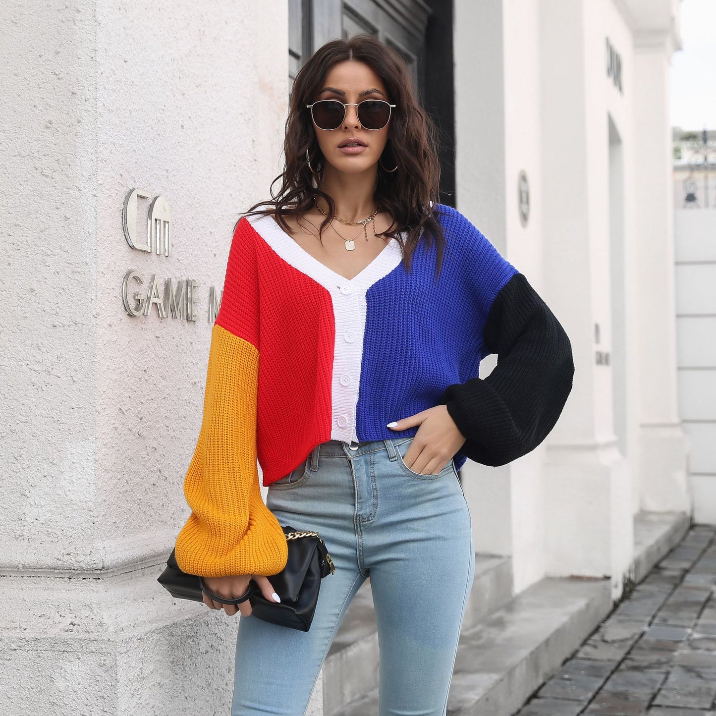 Women's Large Knitted Sweater with Color Block Design Ivyshape