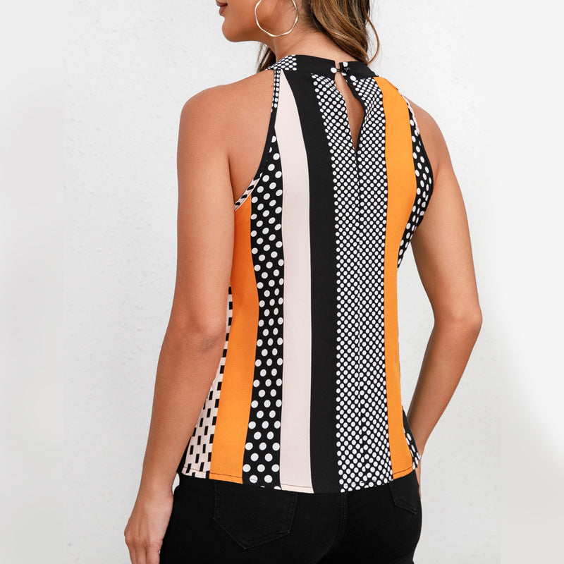 IvyShape | Casual Temperament Striped Sleeveless Commute Shirt