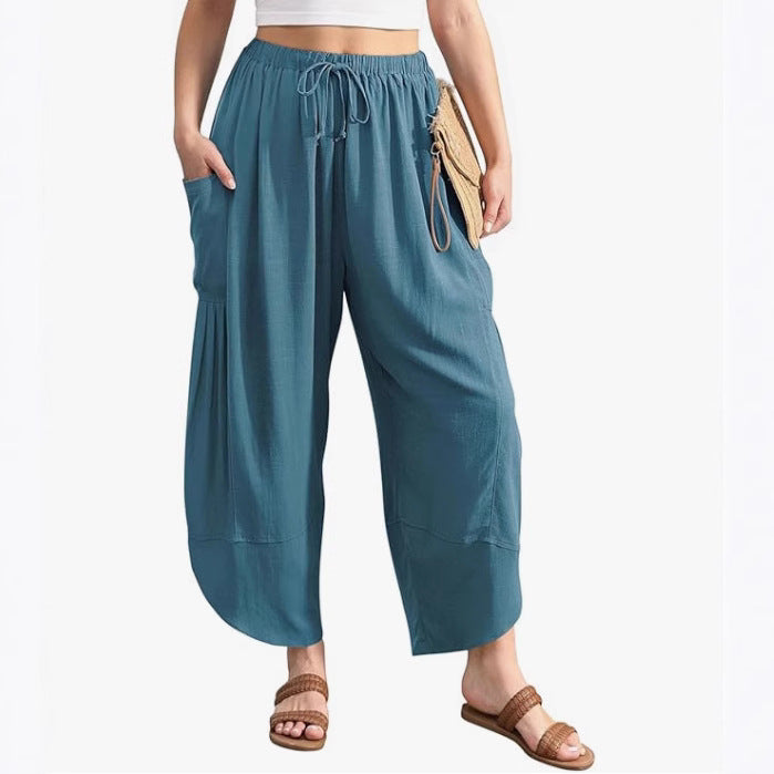 Women's airy beach trousers with elastic waistband and pockets Ivyshape