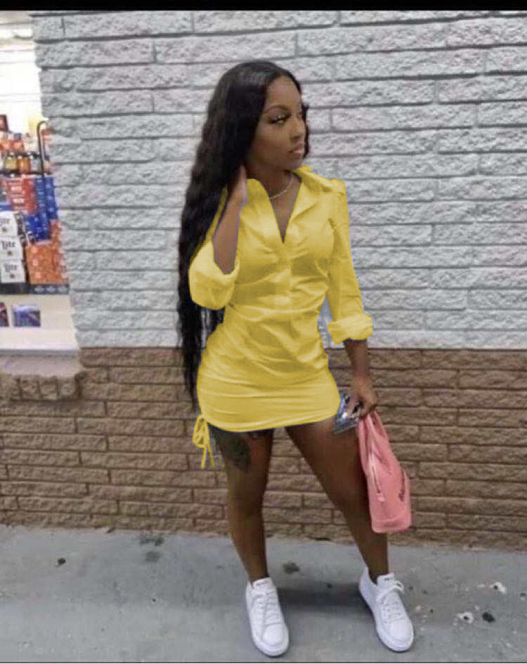 Ladies short shirt dress with drawstring and fashionable cut Ivyshape