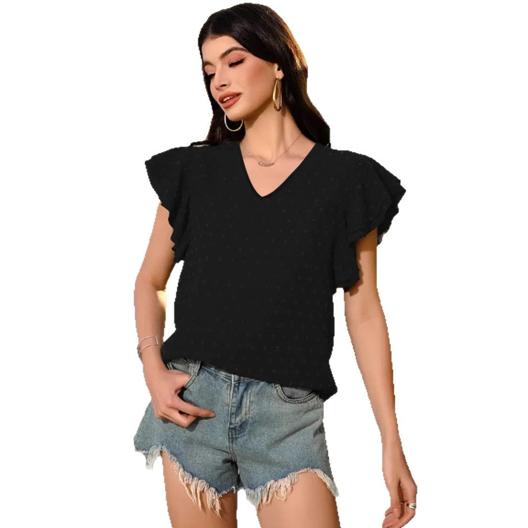 Women Ruffle Sleeve V-Neck Blouse Ivyshape