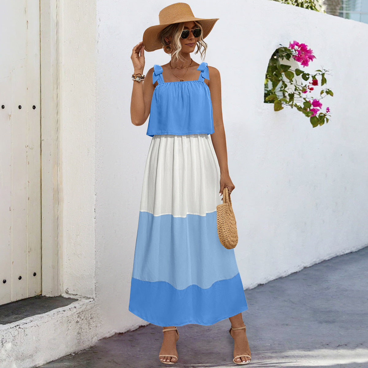 Ladies summer maxi dress with playful bandeau top and flowing skirt Ivyshape