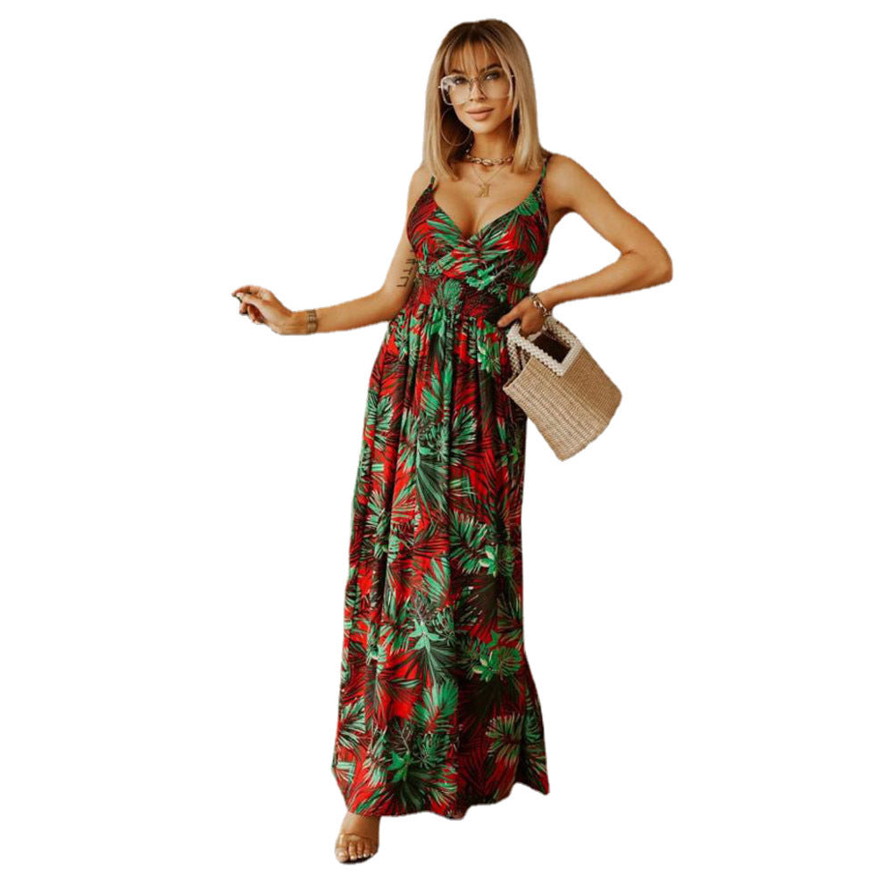 Women Tropical Print Maxi Dress Ivyshape