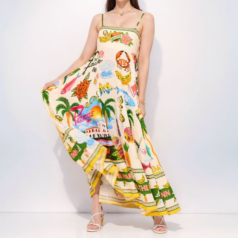 IvyShape | Graffiti Print Sleeveless Strappy Dress