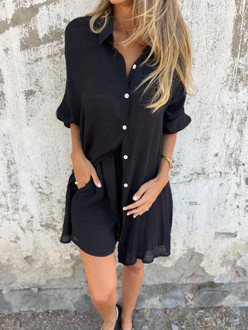 Ladies long-sleeved shirt blouse in oversized style with button placket Ivyshape