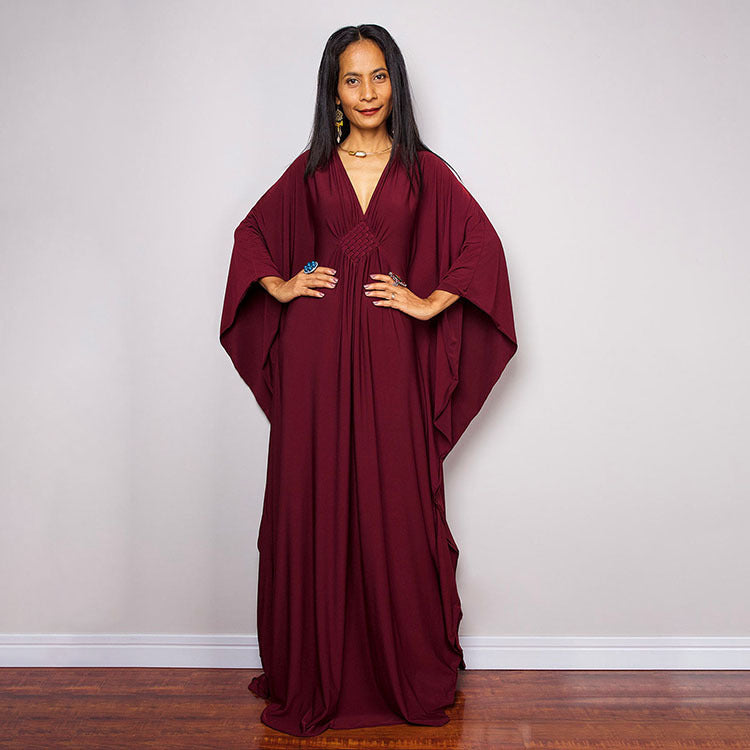 Women's maxi dress with elegant wing sleeves and V-neck Ivyshape