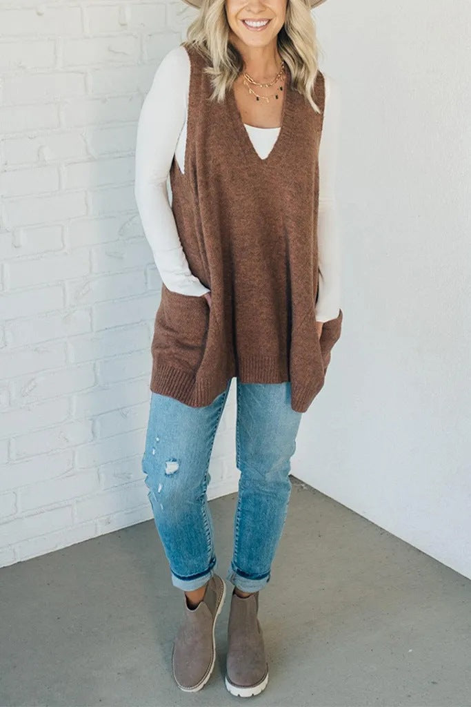 IvyShape | V-neck pockets knitted vest