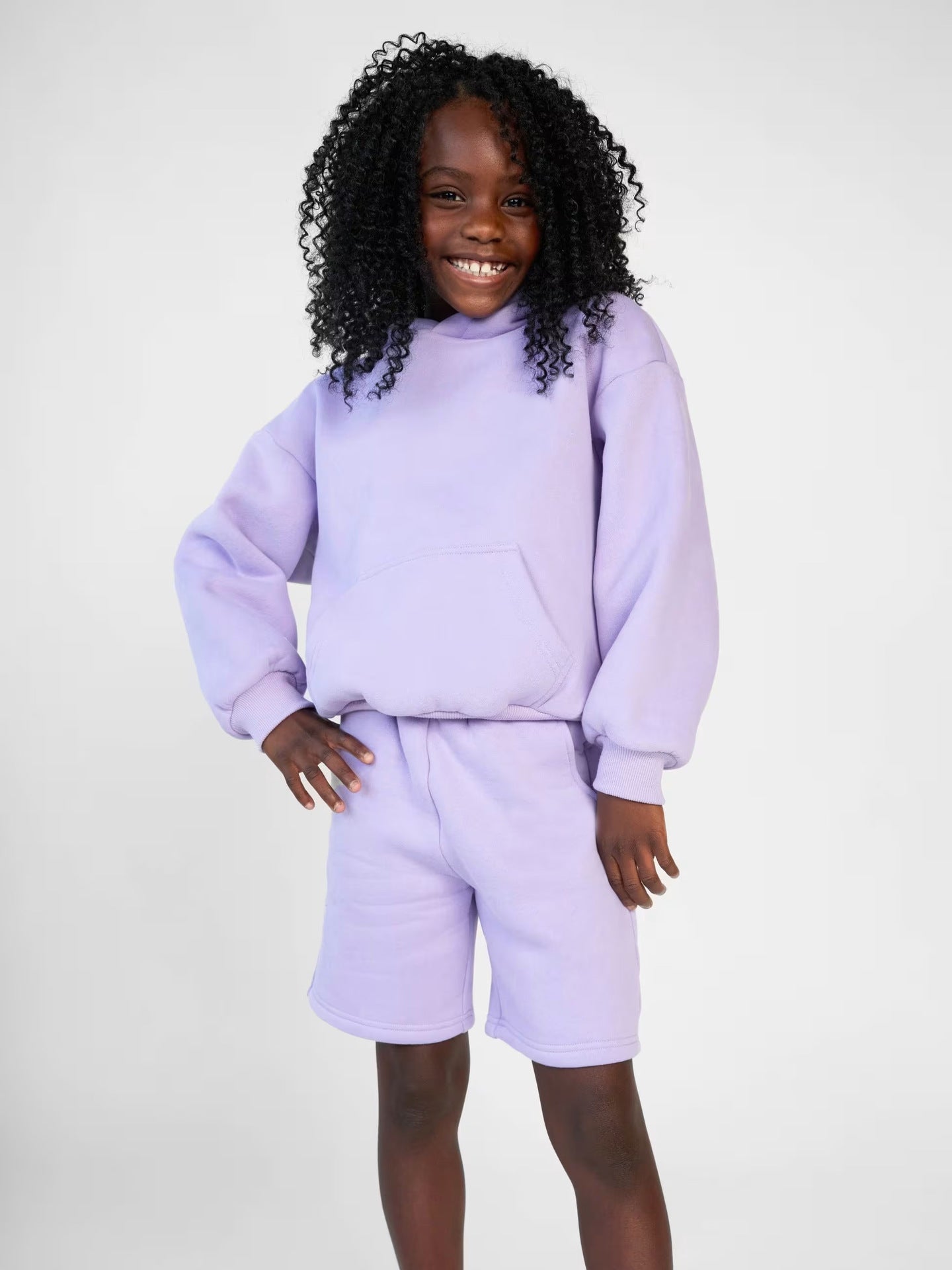 Women's hoodie sweatshirt and shorts set made of soft fleece with practical pockets Ivyshape