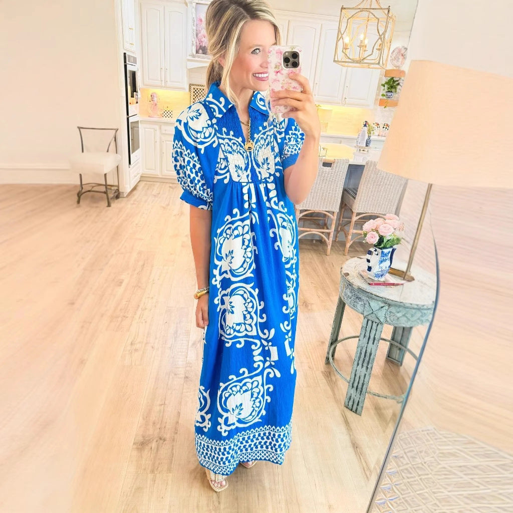 Women’s maxi dress in boho style with floral pattern and casual cut Ivyshape