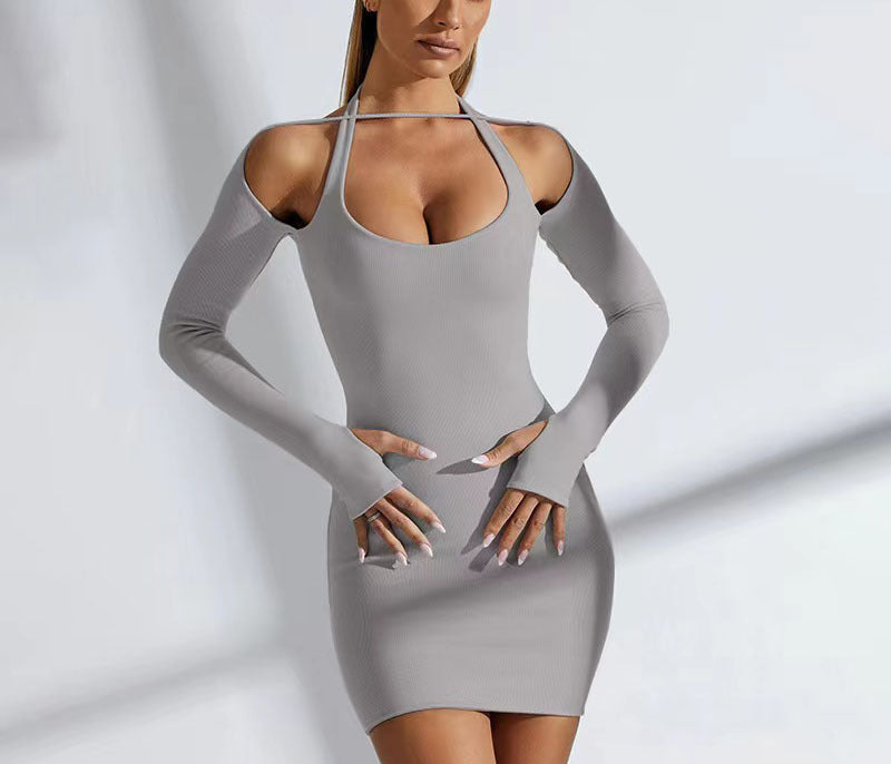 Women One-Sided Open Mini Dress with Long Sleeve Ivyshape