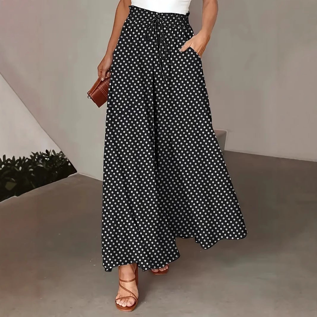 Ladies Wide Leg Polka Dot Pants Ivyshape
