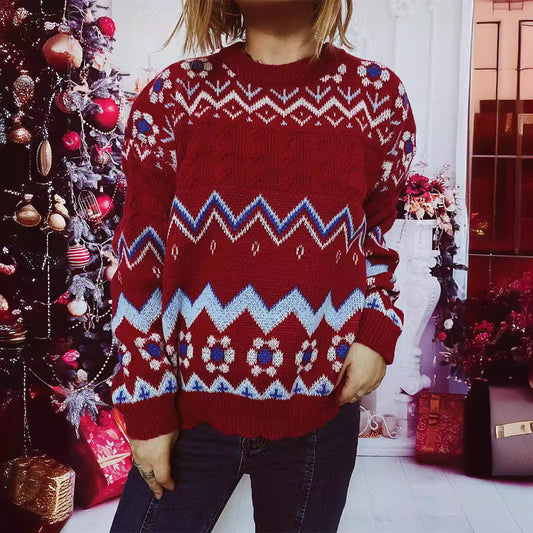 Women festive knit pullover with Nordic pattern Ivyshape