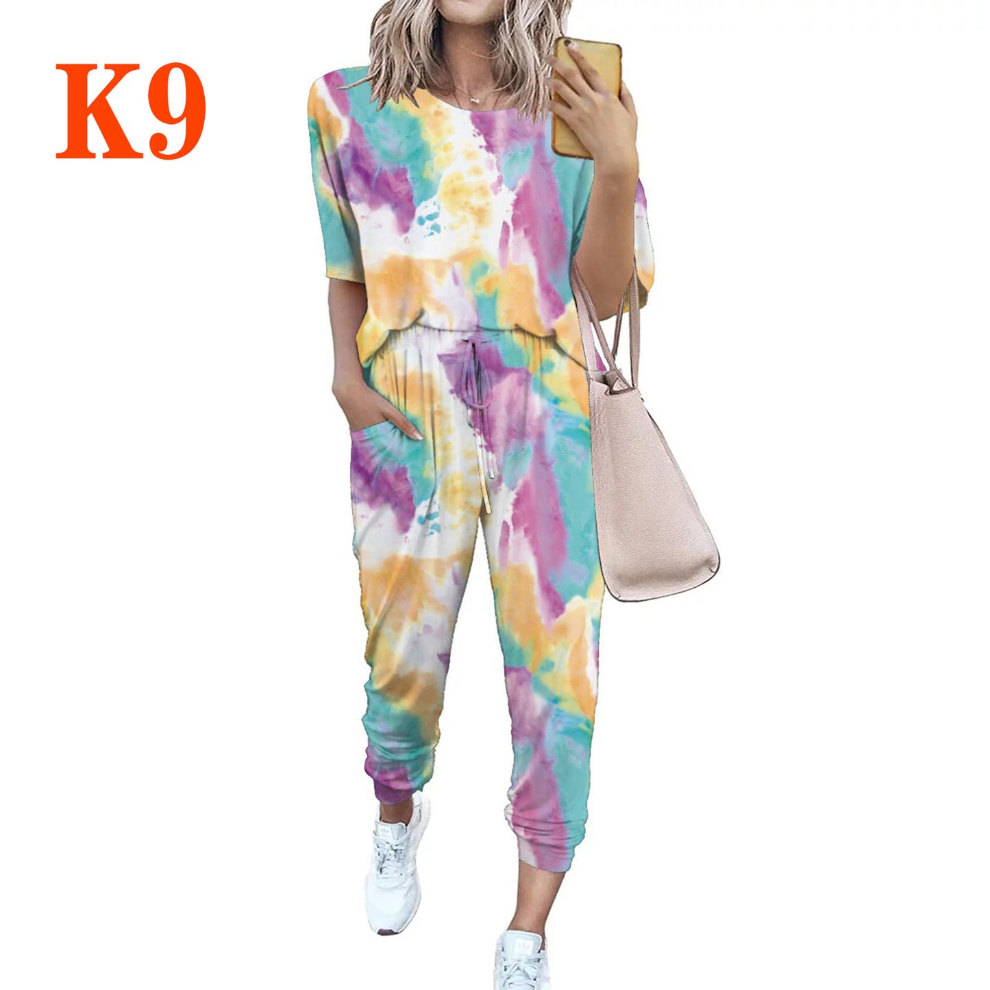 Women's casual jumpsuit with trendy tie-dye design and practical pockets Ivyshape