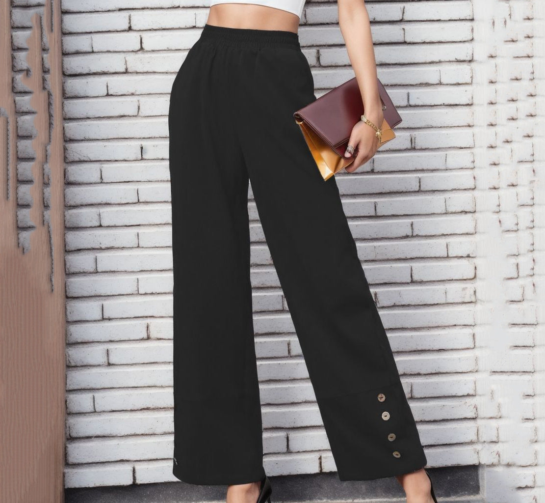 Women's Wide Chino Pants with Button Details Ivyshape