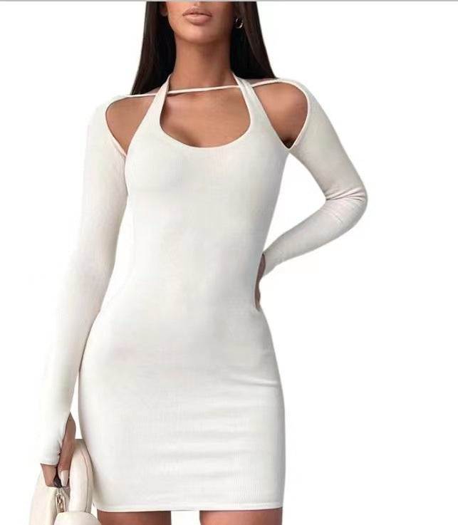 Women One-Sided Open Mini Dress with Long Sleeve Ivyshape