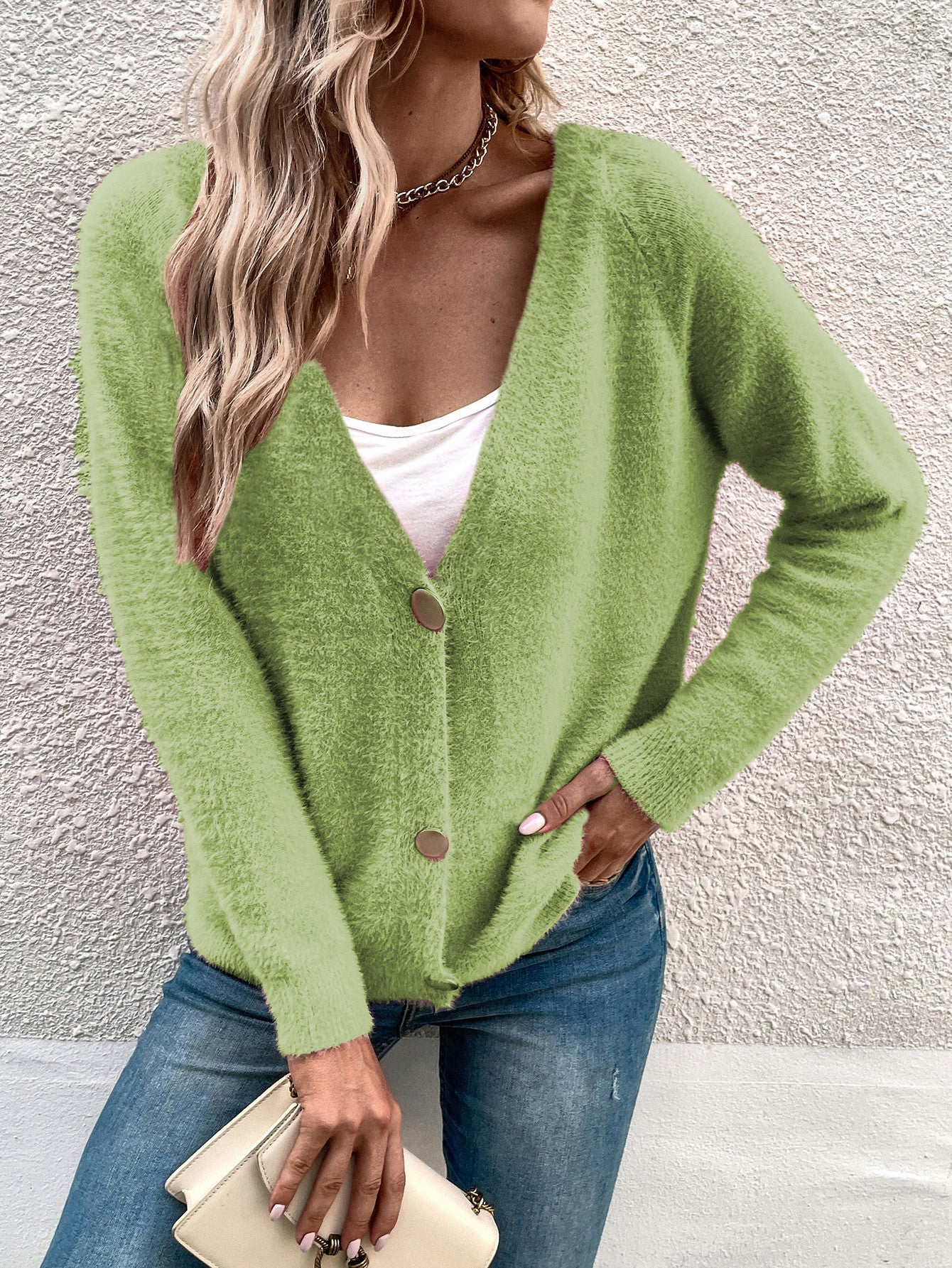 Women's Cozy V-Neck Cardigan with Button Details Ivyshape