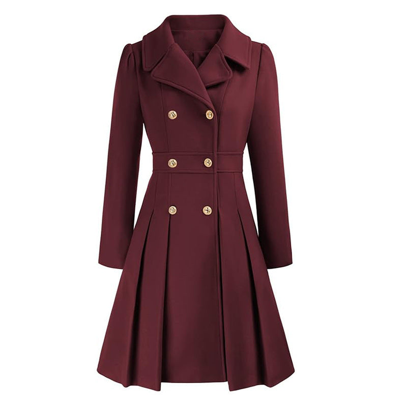 Women's fitted trench coat with double button fastening and pleats Ivyshape