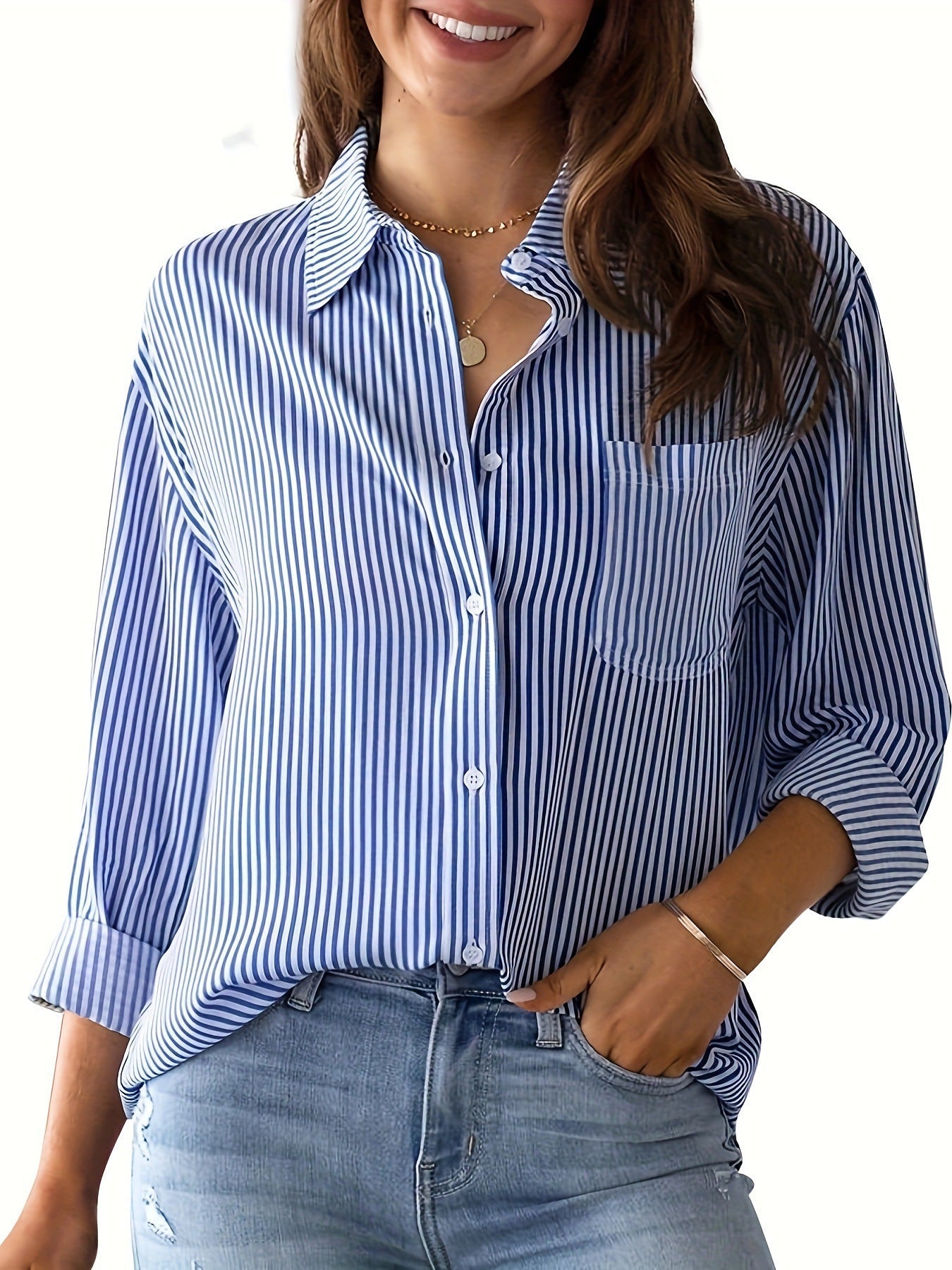 Women casual blouse with stripes Ivyshape