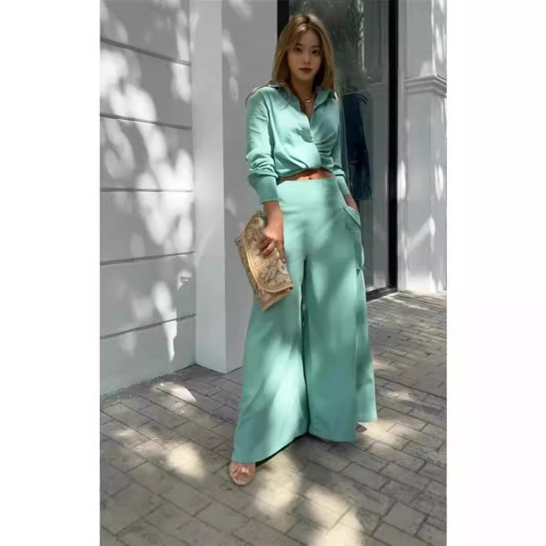 Women's elegant top with wide cut and matching palazzo pants Ivyshape