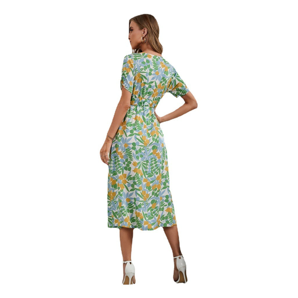 Women Elegant Wrap Dress with Floral Pattern and Slim Fit Ivyshape