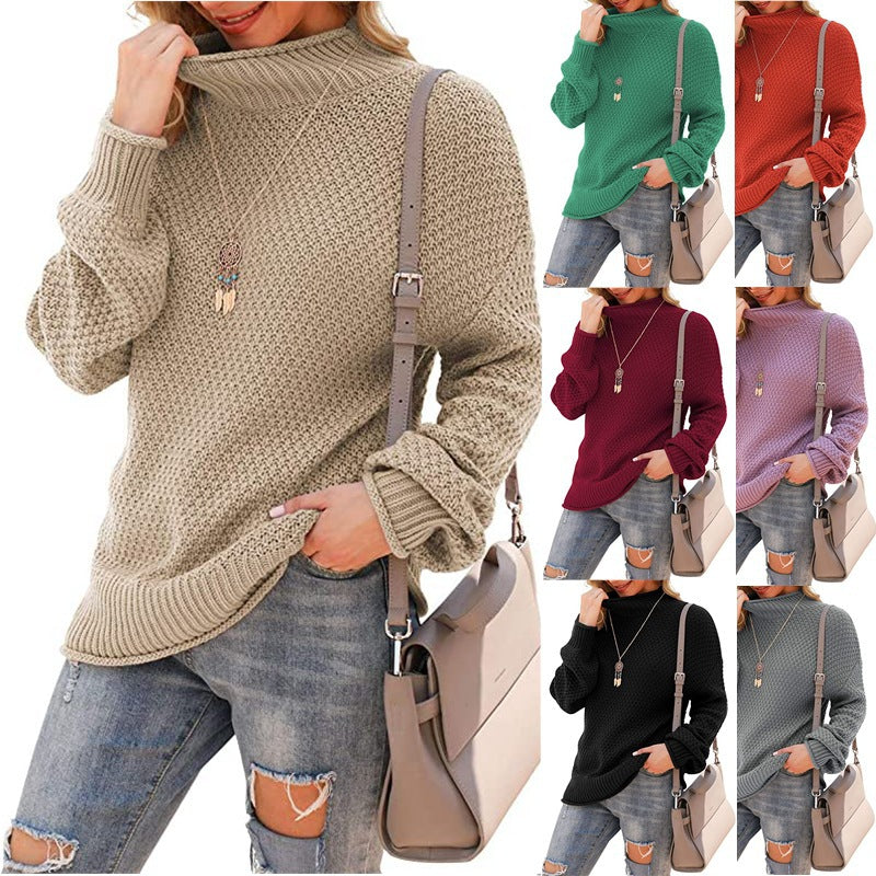 Women's chunky knit sweater with a high collar and casual silhouette Ivyshape