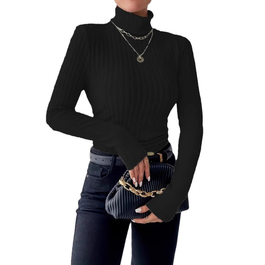 Women's Long Sleeve Turtleneck Sweater in Fine Rib Knit Ivyshape