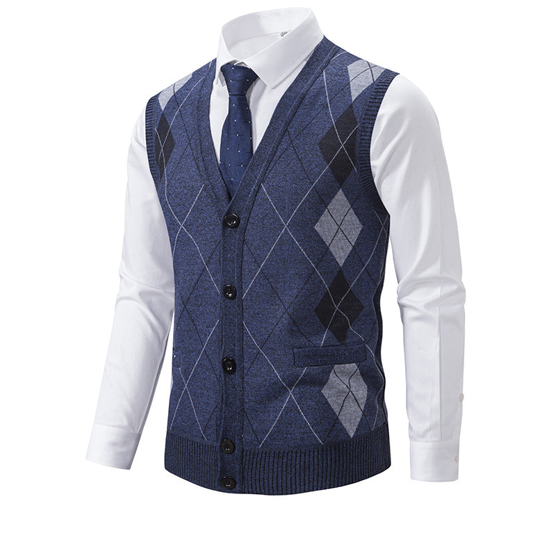 Men's fashion knit vest with check pattern Ivyshape
