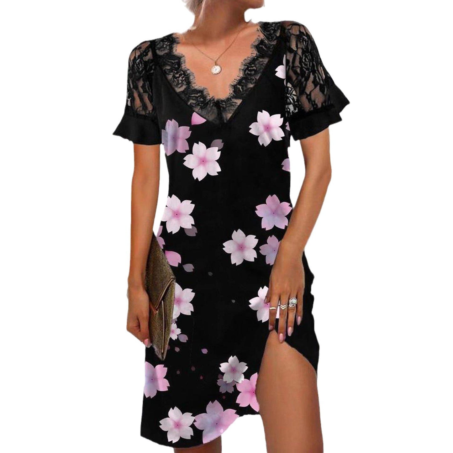 Women's Lace Overlay Floral Shift Dress Ivyshape