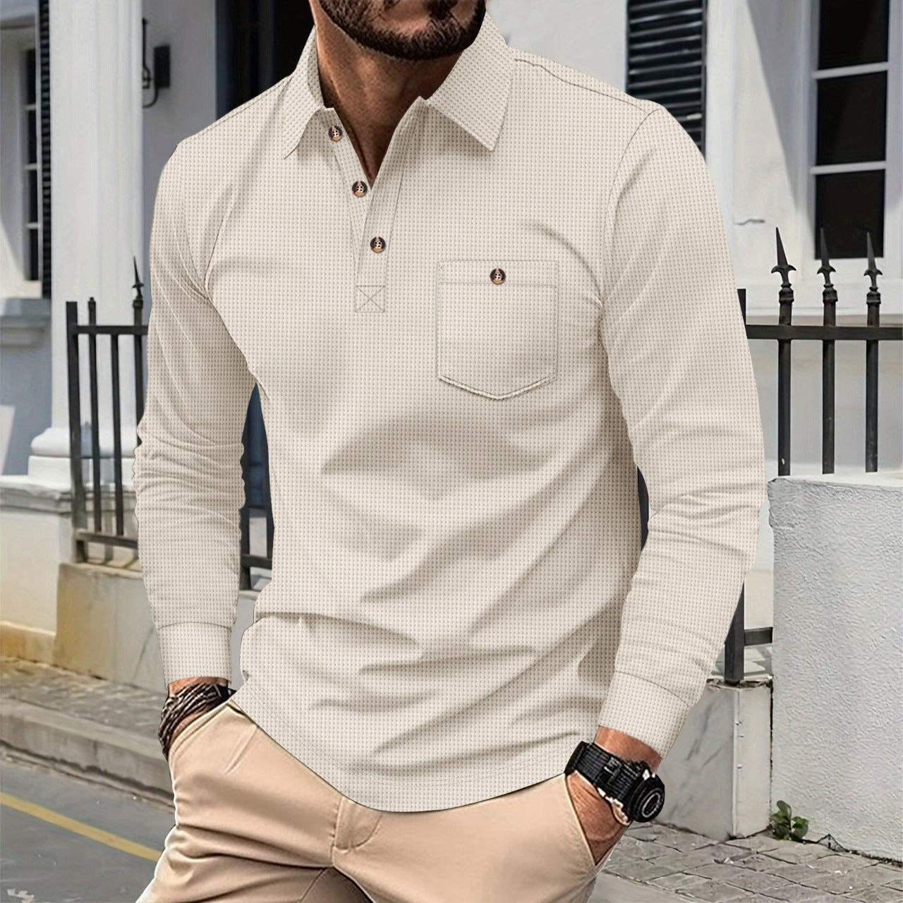 Men's long-sleeve shirt with trendy design and practical chest pocket Ivyshape