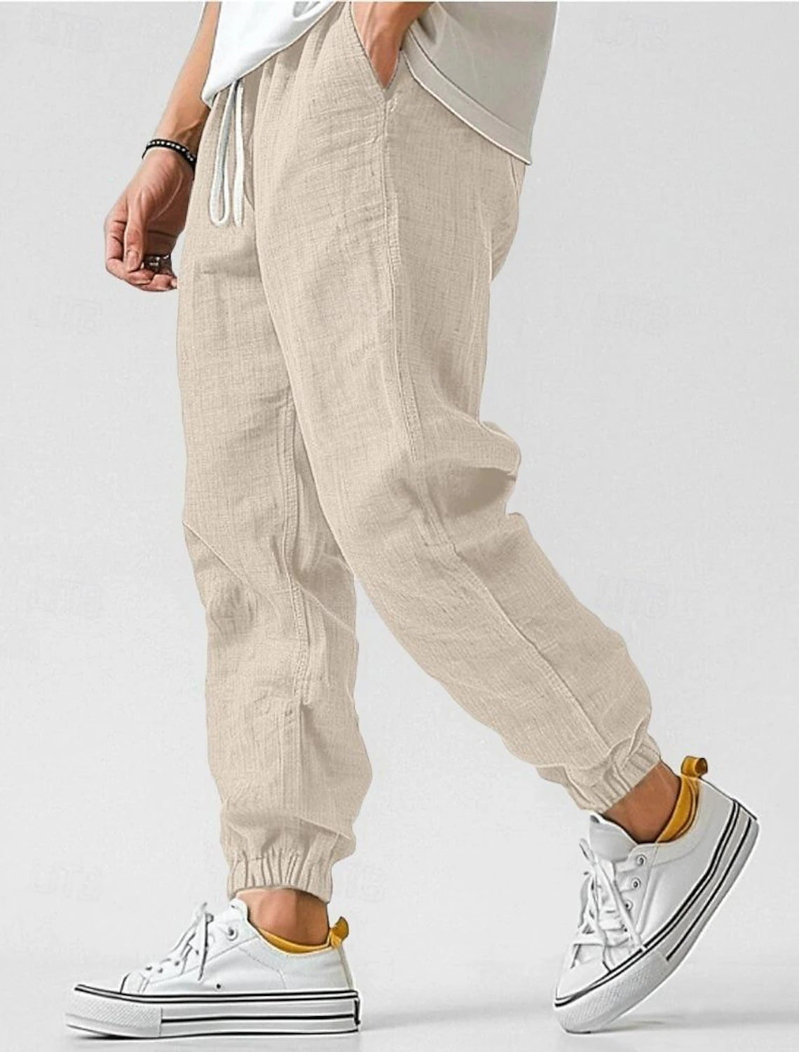 Men's Comfortable Pants with Elastic Waistband and Side Pockets EB
