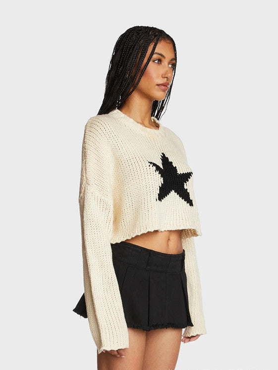 IvyShape | Five-Star Pattern Crop Knitted Sweater