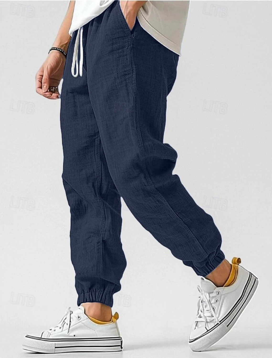 Men's Comfortable Pants with Elastic Waistband and Side Pockets EB