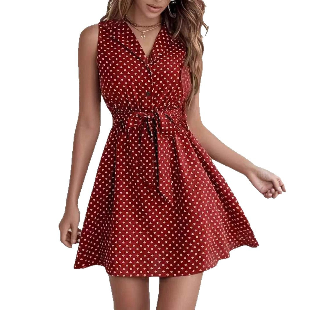 Women's Polka Dot Shirt Dress with Tailored Fit and Flared Skirt Ivyshape