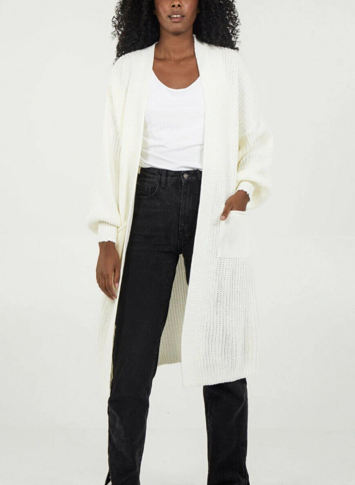 Ladies long cardigan with a casual oversized fit and voluminous sleeves Ivyshape
