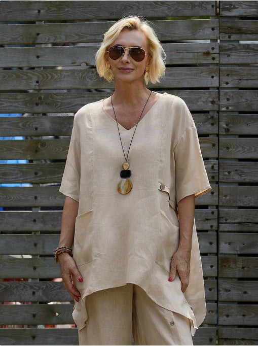 Women stylish oversized linen tunic top Ivyshape