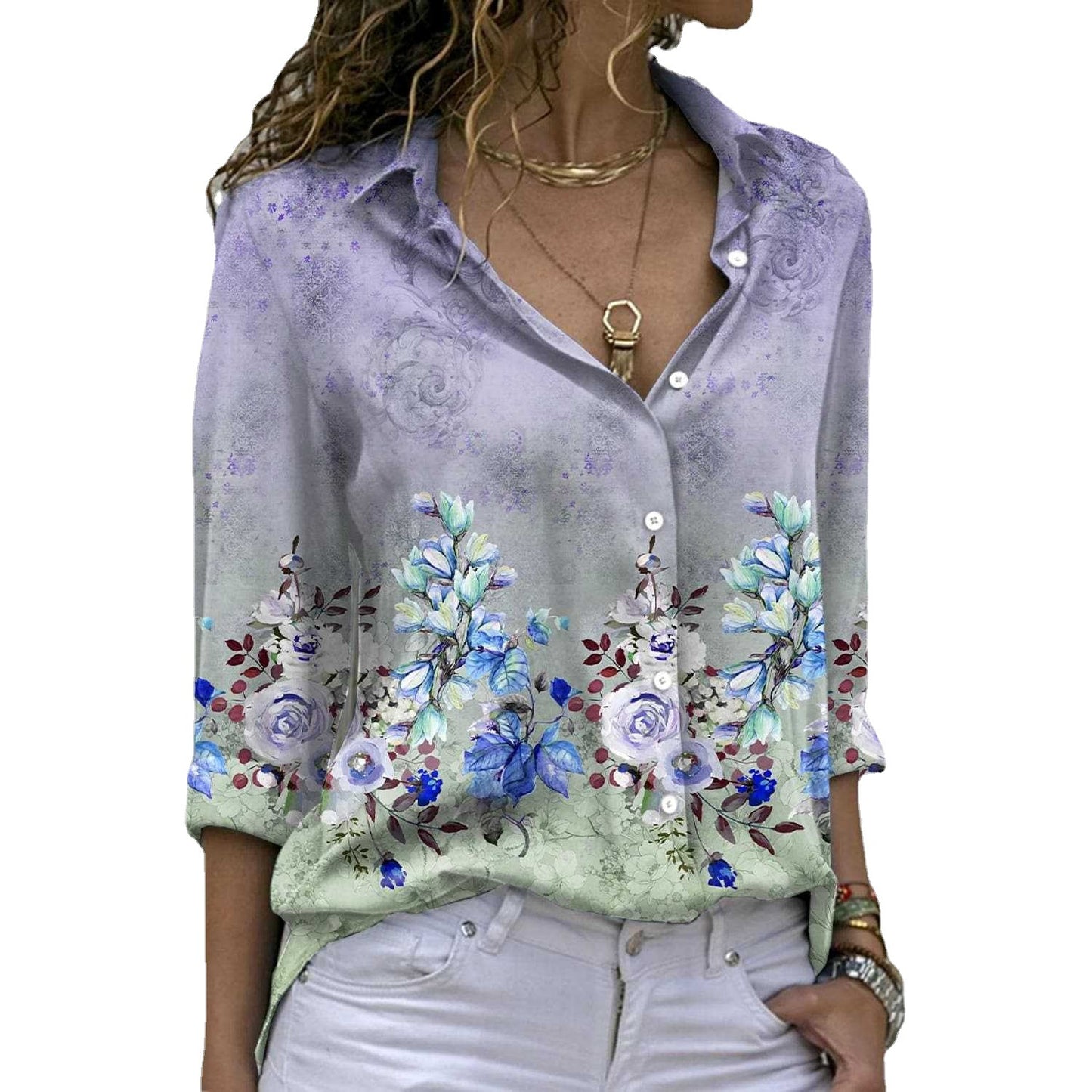 Ladies' shirt blouse with floral print and elegant fit Ivyshape