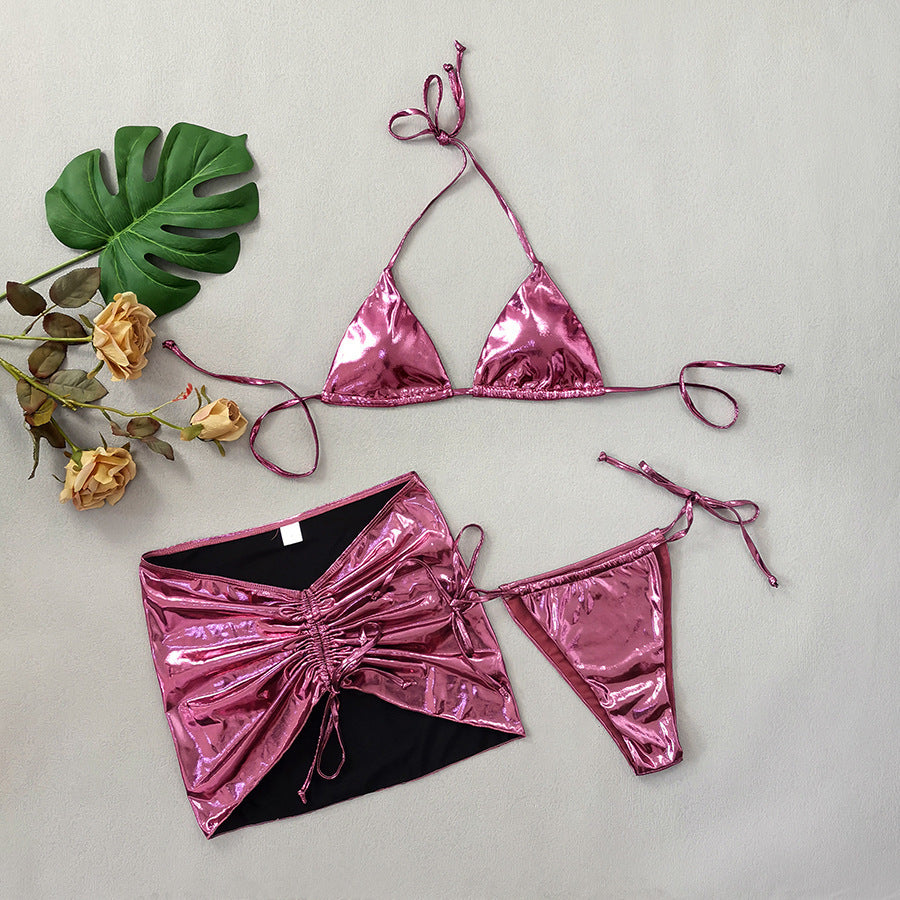 Women's Shiny Bikini Set with Wrap Skirt Ivyshape