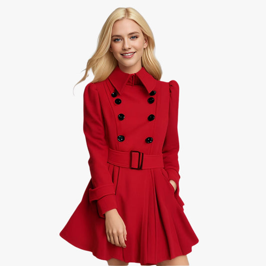 IvyShape | Elegant Belted Ruffled Hem Wool Coat