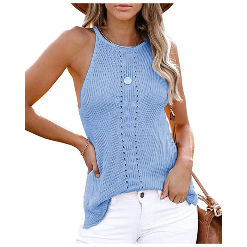 Women Ribbed Knit Halter Top Ivyshape