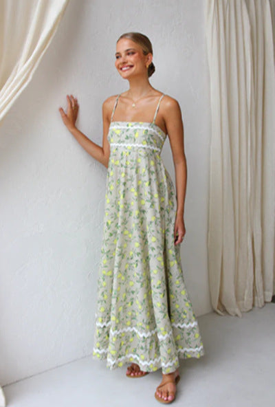 IvyShape | Spaghetti Strap Bustier Botanical Floral Maxi Dress