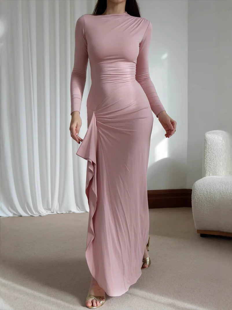 Ivyshape | Ruched Long Sleeve Evening Gown