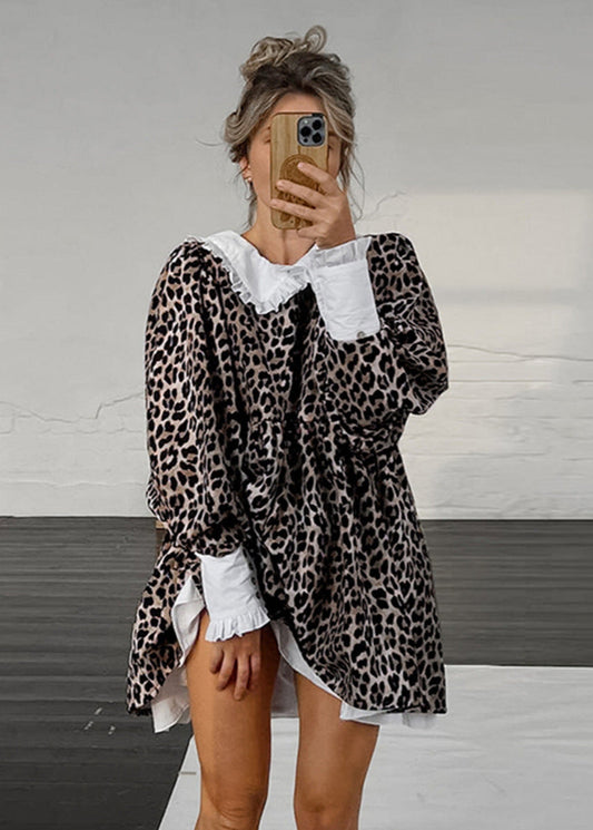 Ivyshape | Leopard Ruffle Collar Dress